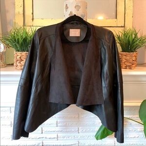 Orsay Vegan Leather Draped Front Black Waterfall Cropped Jacket Size Small
